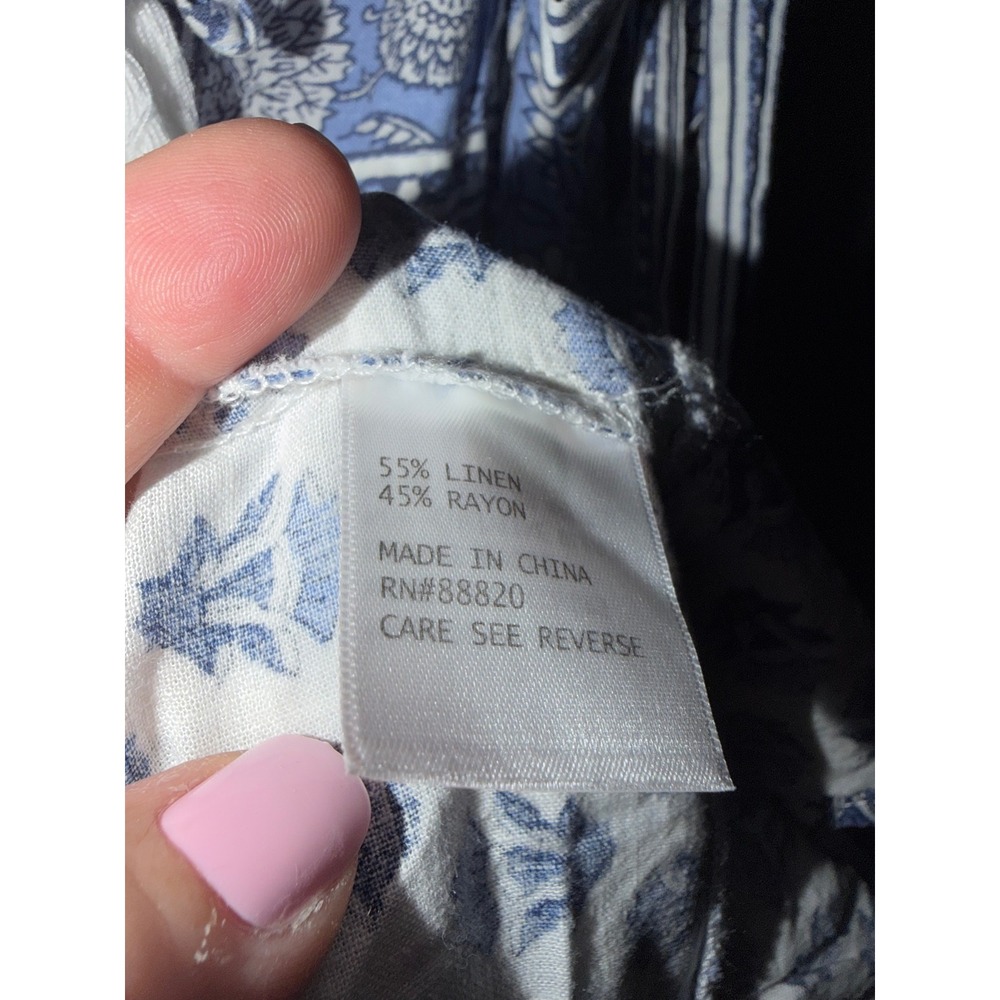 C&C California Blue White Floral Linen Blend Tassel Tie Shift Dress Womens Med - Picture 2 of 6